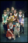 Actress Andrea McArdle as Annie w. Sandy, Danielle Brisebois and orphans in a scene from the Broadway production of the musical "Annie."