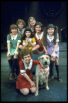 Actress Andrea McArdle as Annie w. Sandy, Danielle Brisebois and orphans in a scene from the Broadway production of the musical "Annie."