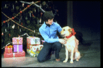 Sandy w. her trainer Bill Berloni on the set of the Broadway production of the musical "Annie."