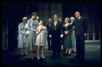 Sandy Faison as Grace (2L), Andrea McArdle as Annie (4L) and Reid Shelton as Daddy Warbucks (R) in a scene from the Broadway production of the musical "Annie."