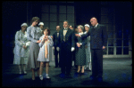 Sandy Faison as Grace (2L), Andrea McArdle as Annie (4L) and Reid Shelton as Daddy Warbucks (R) in a scene from the Broadway production of the musical "Annie."