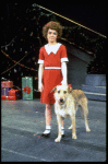 Actress Andrea McArdle as Annie w. Sandy in a scene from the Broadway production of the musical "Annie."