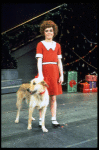 Actress Andrea McArdle as Annie w. Sandy in a scene from the Broadway production of the musical "Annie."