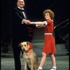 Actors Andrea McArdle as Annie and Reid Shelton as Daddy Warbucks w. Sandy in a scene from the Broadway production of the musical "Annie."