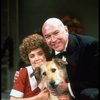 Actors Andrea McArdle as Annie and Reid Shelton as Daddy Warbucks w. Sandy in a scene from the Broadway production of the musical "Annie."