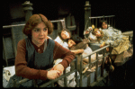 Actress Andrea McArdle as Annie (L) w. Danielle Brisebois (3L) and orphans in a scene from the Broadway production of the musical "Annie."