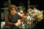 Actress Andrea McArdle as Annie (L) w. Danielle Brisebois (3L) and orphans in a scene from the Broadway production of the musical "Annie."