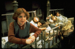 Actress Andrea McArdle as Annie (L) w. Danielle Brisebois (3L) and orphans in a scene from the Broadway production of the musical "Annie."