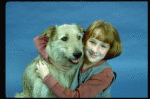 Actress Shelley Bruce as Annie w. Sandy in a scene from the Broadway production of the musical "Annie."
