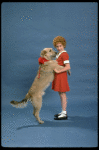 Actress Shelley Bruce as Annie w. Sandy in a scene from the Broadway production of the musical "Annie."