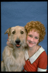 Actress Shelley Bruce as Annie w. Sandy in a scene from the Broadway production of the musical "Annie."