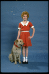 Actress Shelley Bruce as Annie w. Sandy in a scene from the Broadway production of the musical "Annie."