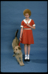 Actress Shelley Bruce as Annie w. Sandy in a scene from the Broadway production of the musical "Annie."