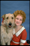 Actress Shelley Bruce as Annie w. Sandy in a scene from the Broadway production of the musical "Annie."