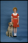 Actress Shelley Bruce as Annie w. Sandy in a scene from the Broadway production of the musical "Annie."