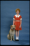 Actress Shelley Bruce as Annie w. Sandy in a scene from the Broadway production of the musical "Annie."