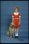 Actress Shelley Bruce as Annie w. Sandy in a scene from the Broadway production of the musical "Annie."