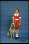 Actress Shelley Bruce as Annie w. Sandy in a scene from the Broadway production of the musical "Annie."