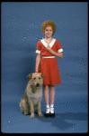 Actress Shelley Bruce as Annie w. Sandy in a scene from the Broadway production of the musical "Annie."