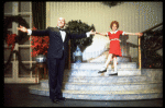 Actors Shelley Bruce as Annie and Reid Shelton as Daddy Warbucks in a scene from the Broadway production of the musical "Annie."