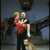 Actors Shelley Bruce as Annie and Reid Shelton as Daddy Warbucks w. Sandy in a scene from the Broadway production of the musical "Annie."