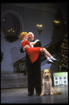 Actors Shelley Bruce as Annie and Reid Shelton as Daddy Warbucks w. Sandy in a scene from the Broadway production of the musical "Annie."