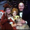 Shelley Bruce as Annie, Reid Shelton as Daddy Warbucks and Dorothy Loudon as Miss Hannigan w. Sandy in a scene from the Broadway production of the musical "Annie."