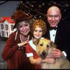 Shelley Bruce as Annie, Reid Shelton as Daddy Warbucks and Dorothy Loudon as Miss Hannigan w. Sandy in a scene from the Broadway production of the musical "Annie."