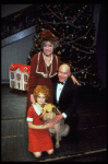 Shelley Bruce as Annie, Reid Shelton as Daddy Warbucks and Dorothy Loudon as Miss Hannigan w. Sandy in a scene from the Broadway production of the musical "Annie."