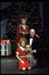 Shelley Bruce as Annie, Reid Shelton as Daddy Warbucks and Dorothy Loudon as Miss Hannigan w. Sandy in a scene from the Broadway production of the musical "Annie."