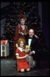 Shelley Bruce as Annie, Reid Shelton as Daddy Warbucks and Dorothy Loudon as Miss Hannigan w. Sandy in a scene from the Broadway production of the musical "Annie."