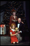 Shelley Bruce as Annie, Reid Shelton as Daddy Warbucks and Dorothy Loudon as Miss Hannigan w. Sandy in a scene from the Broadway production of the musical "Annie."