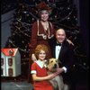 Shelley Bruce as Annie, Reid Shelton as Daddy Warbucks and Dorothy Loudon as Miss Hannigan w. Sandy in a scene from the Broadway production of the musical "Annie."