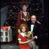 Shelley Bruce as Annie, Reid Shelton as Daddy Warbucks and Dorothy Loudon as Miss Hannigan w. Sandy in a scene from the Broadway production of the musical "Annie."