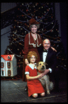 Shelley Bruce as Annie, Reid Shelton as Daddy Warbucks and Dorothy Loudon as Miss Hannigan w. Sandy in a scene from the Broadway production of the musical "Annie."
