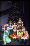 Shelley Bruce as Annie (3L) w. Sandy, (2R) Danielle Brisebois, Sarah Jessica Parker (L) and orphans in a scene from the Broadway production of the musical "Annie." 
