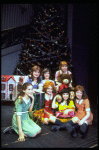 Shelley Bruce as Annie (3L) w. Sandy, (2R) Danielle Brisebois, Sarah Jessica Parker (L) and orphans in a scene from the Broadway production of the musical "Annie." 
