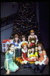 Shelley Bruce as Annie (3L) w. Sandy, (2R) Danielle Brisebois, Sarah Jessica Parker (L) and orphans in a scene from the Broadway production of the musical "Annie." 
