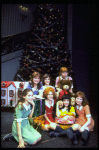 Shelley Bruce as Annie (3L) w. Sandy, (2R) Danielle Brisebois, Sarah Jessica Parker (L) and orphans in a scene from the Broadway production of the musical "Annie." 
