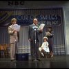 Actors Reid Shelton as Daddy Warbucks (2R) and Shelley Bruce as Annie (2L) in a scene from the Broadway production of the musical "Annie."