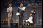 Actors Reid Shelton as Daddy Warbucks (2R) and Shelley Bruce as Annie (2L) in a scene from the Broadway production of the musical "Annie."