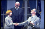 R-L) Shelley Bruce as Annie, Reid Shelton as Daddy Warbucks and Raymond Thorne as FDR in a scene from the Broadway production of the musical "Annie."