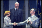 R-L) Shelley Bruce as Annie, Reid Shelton as Daddy Warbucks and Raymond Thorne as FDR in a scene from the Broadway production of the musical "Annie."