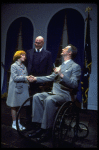 R-L) Shelley Bruce as Annie, Reid Shelton as Daddy Warbucks and Raymond Thorne as FDR in a scene from the Broadway production of the musical "Annie."