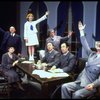 Shelley Bruce as Annie (3R), Reid Shelton as Daddy Warbucks (R) and Raymond Thorne as FDR (2L) in a scene from the Broadway production of the musical "Annie."