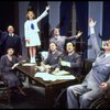 Shelley Bruce as Annie (3R), Reid Shelton as Daddy Warbucks (R) and Raymond Thorne as FDR (2L) in a scene from the Broadway production of the musical "Annie."