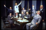 Shelley Bruce as Annie (3R), Reid Shelton as Daddy Warbucks (R) and Raymond Thorne as FDR (2L) in a scene from the Broadway production of the musical "Annie."