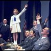 Shelley Bruce as Annie (3R), Reid Shelton as Daddy Warbucks (R) and Raymond Thorne as FDR (2L) in a scene from the Broadway production of the musical "Annie."