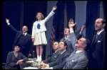 Shelley Bruce as Annie (3R), Reid Shelton as Daddy Warbucks (R) and Raymond Thorne as FDR (2L) in a scene from the Broadway production of the musical "Annie."