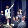Shelley Bruce as Annie (3R), Reid Shelton as Daddy Warbucks (R) and Raymond Thorne as FDR (2L) in a scene from the Broadway production of the musical "Annie."
